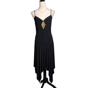 Blush Black Beaded Sequin Asymmetrical Slip Dress L | Y2K‎ Glam Cocktail Midi